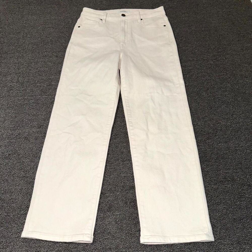 Hidden Straight Leg Jeans Women 27 White Denim High Rise Cropped Stretch Pockets